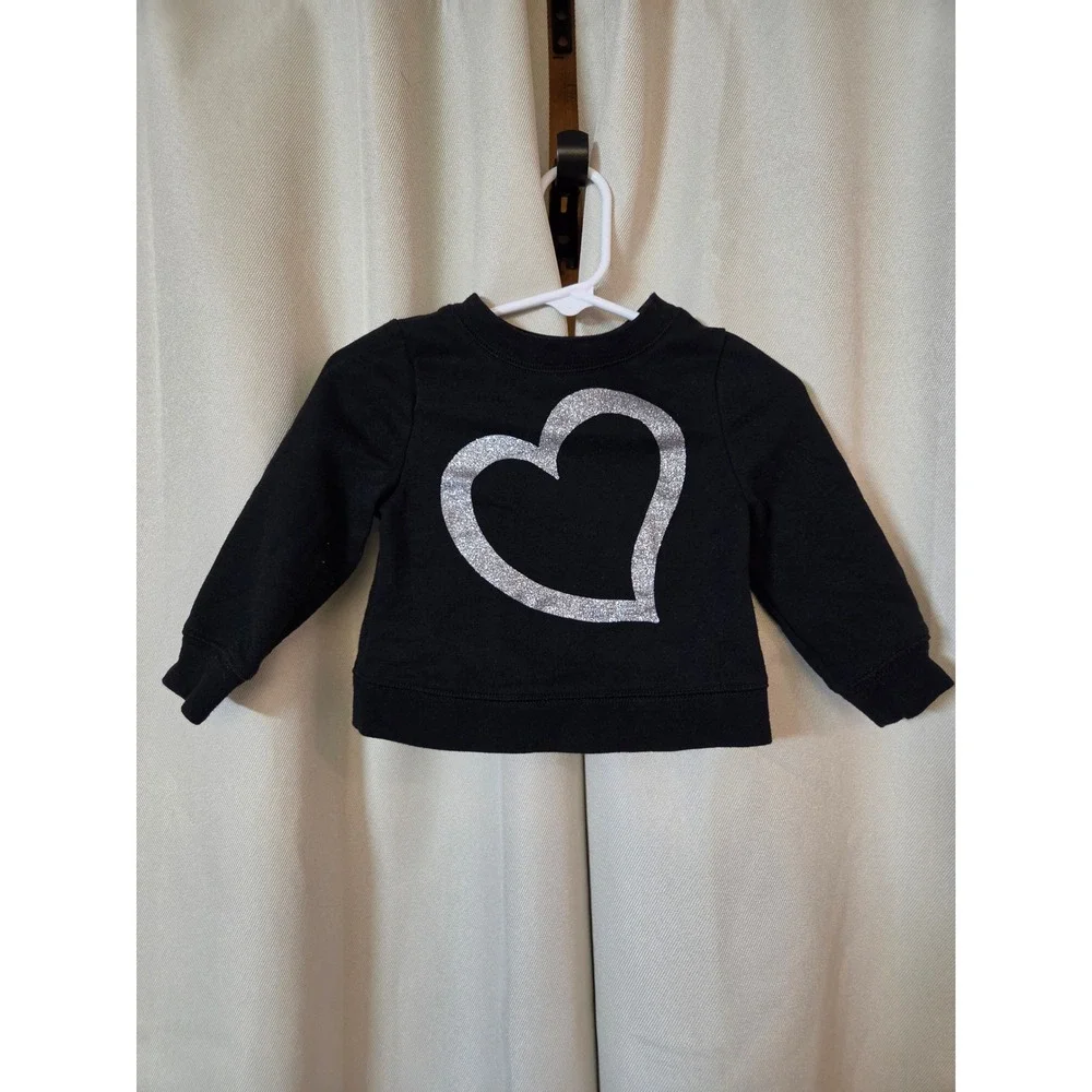 Circo Baby Girls Black Silver Glitter Heart Sweatshirt 12M Fleece Long Sleeve